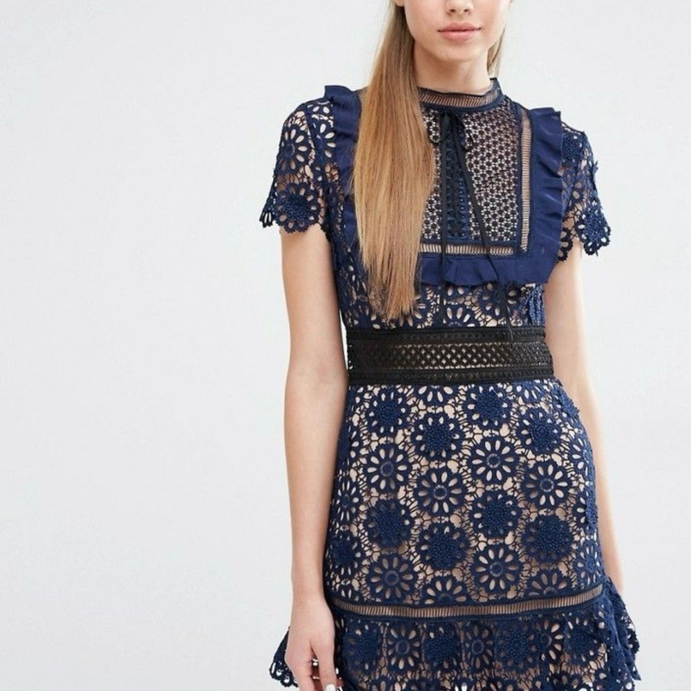 Elegant Navy Lace Dress
